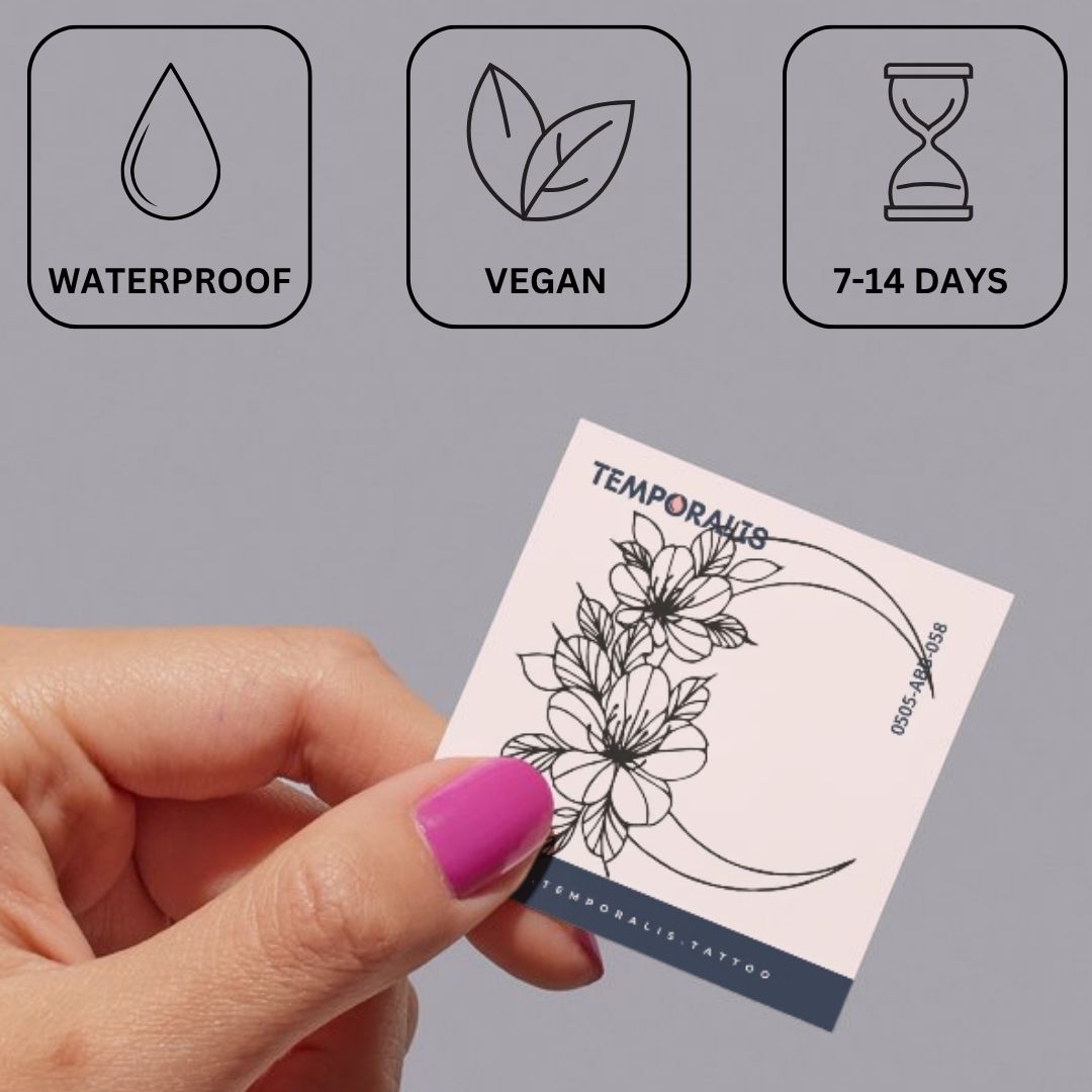 Floral crescent moon temporary tattoo, fine line - 3 | Temporalis