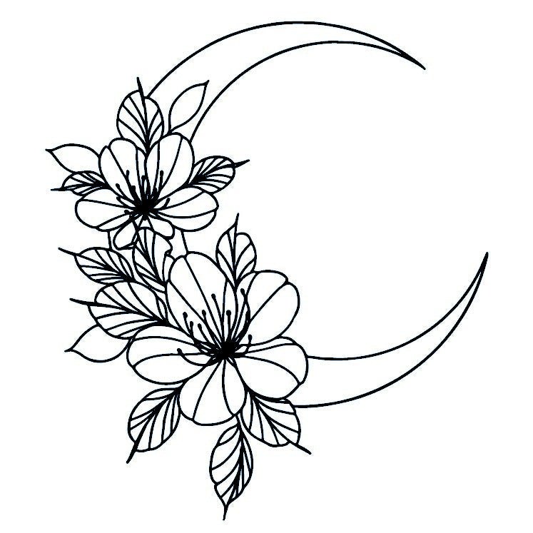 Floral crescent moon temporary tattoo, fine line - 2 | Temporalis