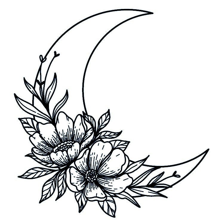 Floral crescent moon temporary tattoo - 2 | Temporalis