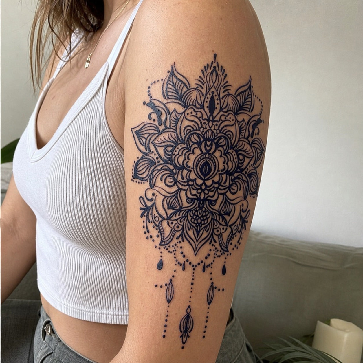 Floral Mandala with Hanging Drops Tattoo - 1 | Temporalis