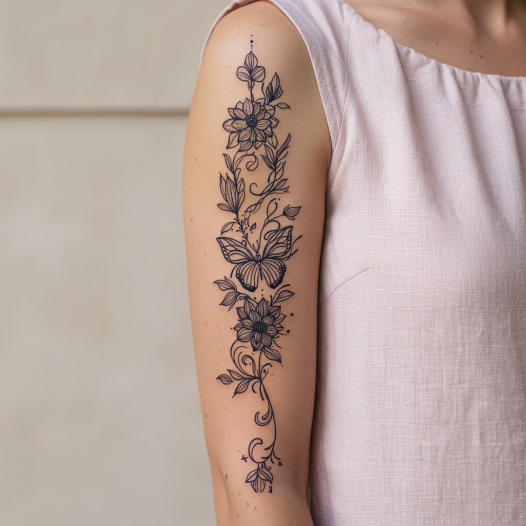 Floral Vine & Butterfly Tattoo - 1 | Temporalis