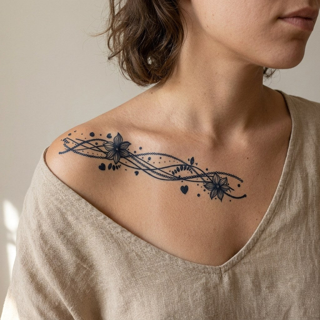 Floral Wave Jewelry Tattoo - 1 | Temporalis