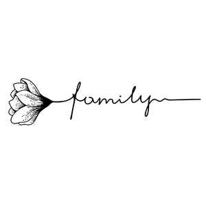 Flower & 'family' Script Temporary Tattoo, Fine Line - 2 | Temporalis