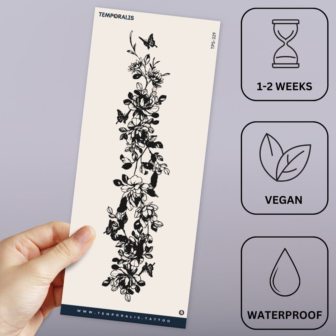 Flowering branch with butterflies temporary tattoo - 3 | Temporalis