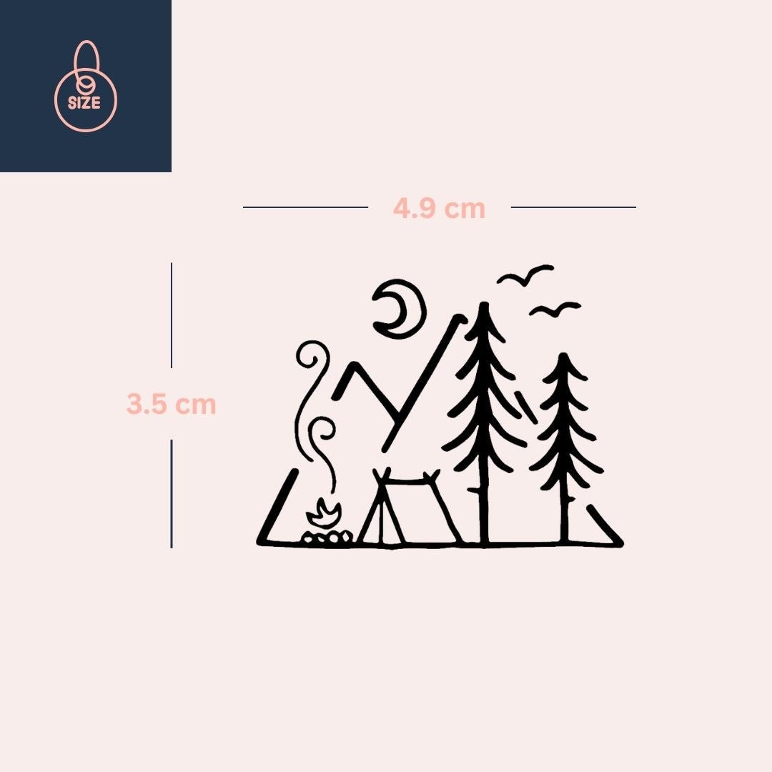 Forest campsite temporary tattoo with tent and campfire 3 - Temporalis