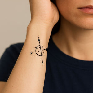 Geometric compass temporary tattoo with moon and star - 1 | Temporalis