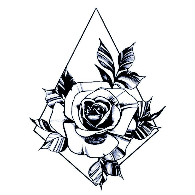 Geometric Diamond Rose Temporary Tattoo - 2 | Temporalis