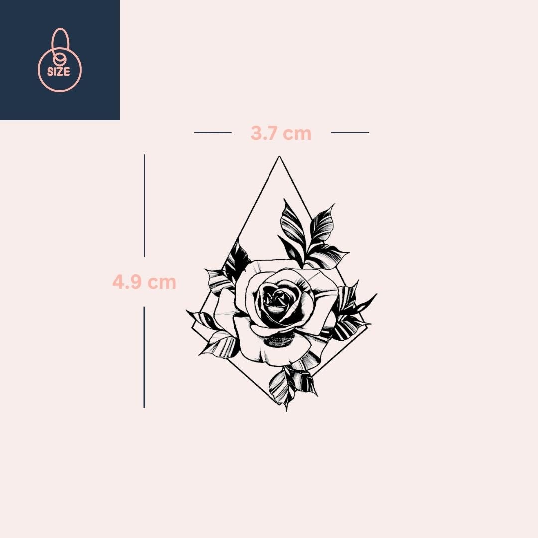 Geometric Diamond Rose Temporary Tattoo - 4 | Temporalis