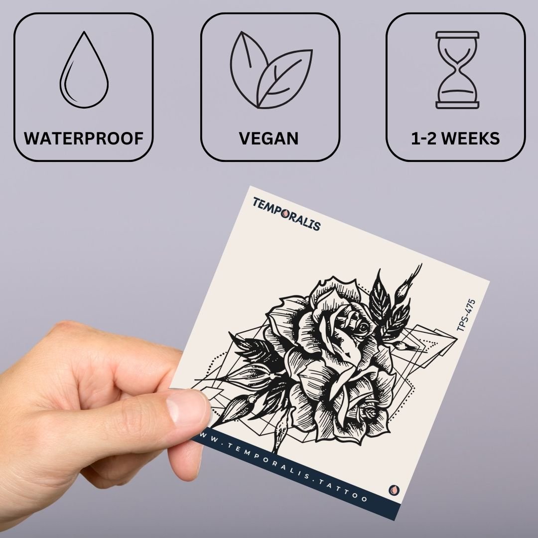 Geometric rose temporary tattoo with buds - 3 | Temporalis