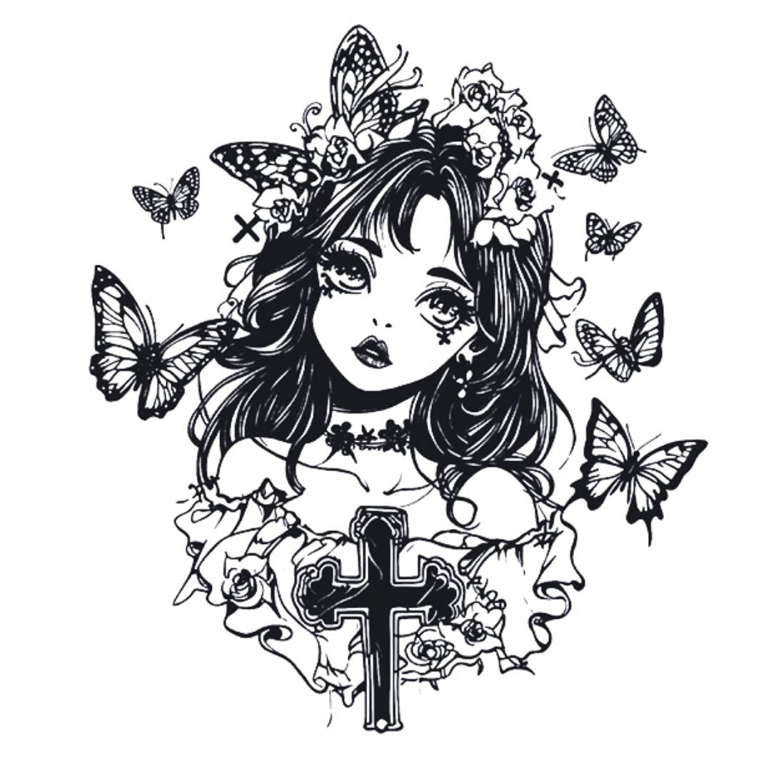 Gothic Girl With Butterflies Tattoo - 2 | Temporalis