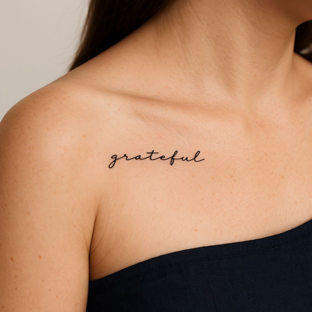 grateful' script temporary tattoo - 1 | Temporalis