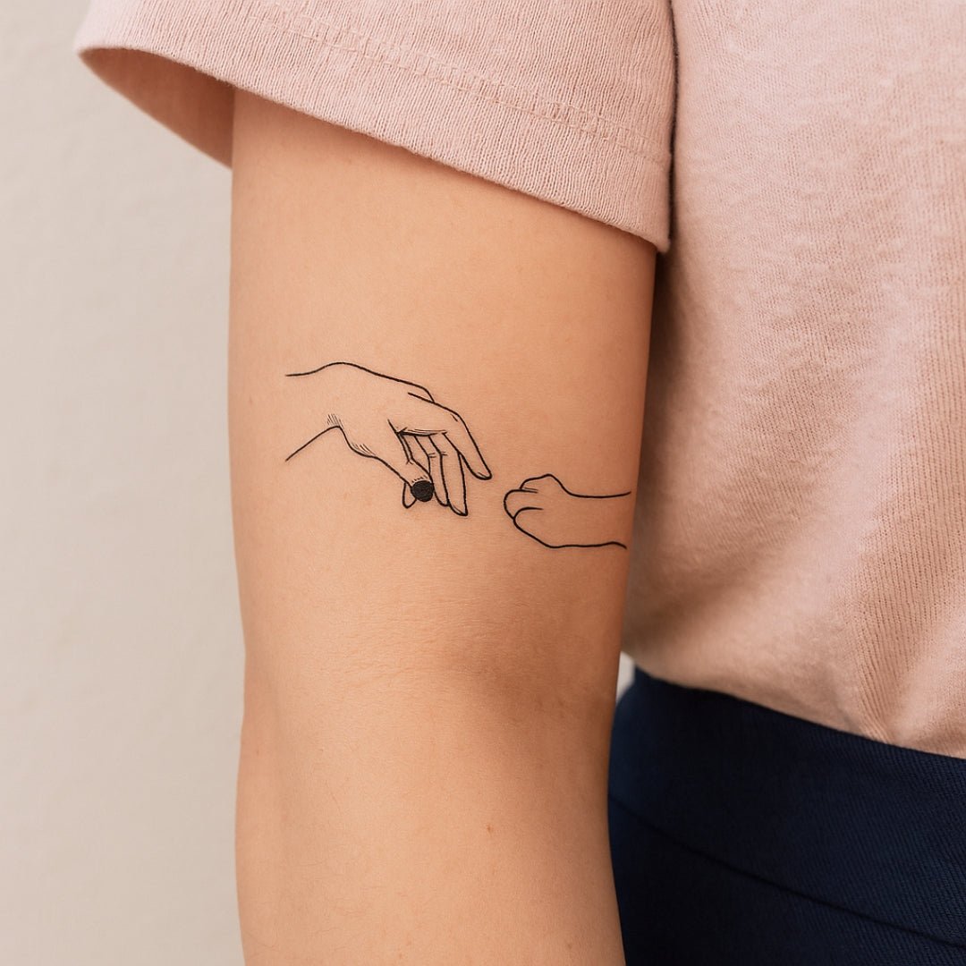 Hand touching cat paw temporary tattoo - 1 | Temporalis
