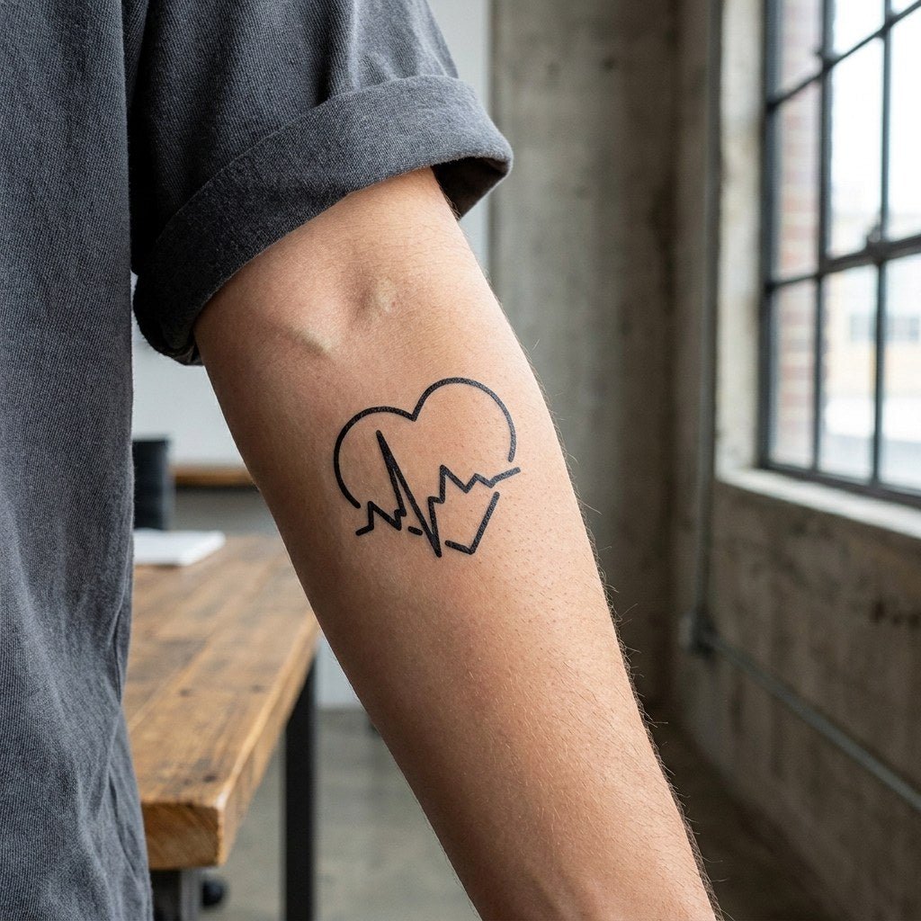 Heart Heartbeat Line Tattoo - 1 | Temporalis