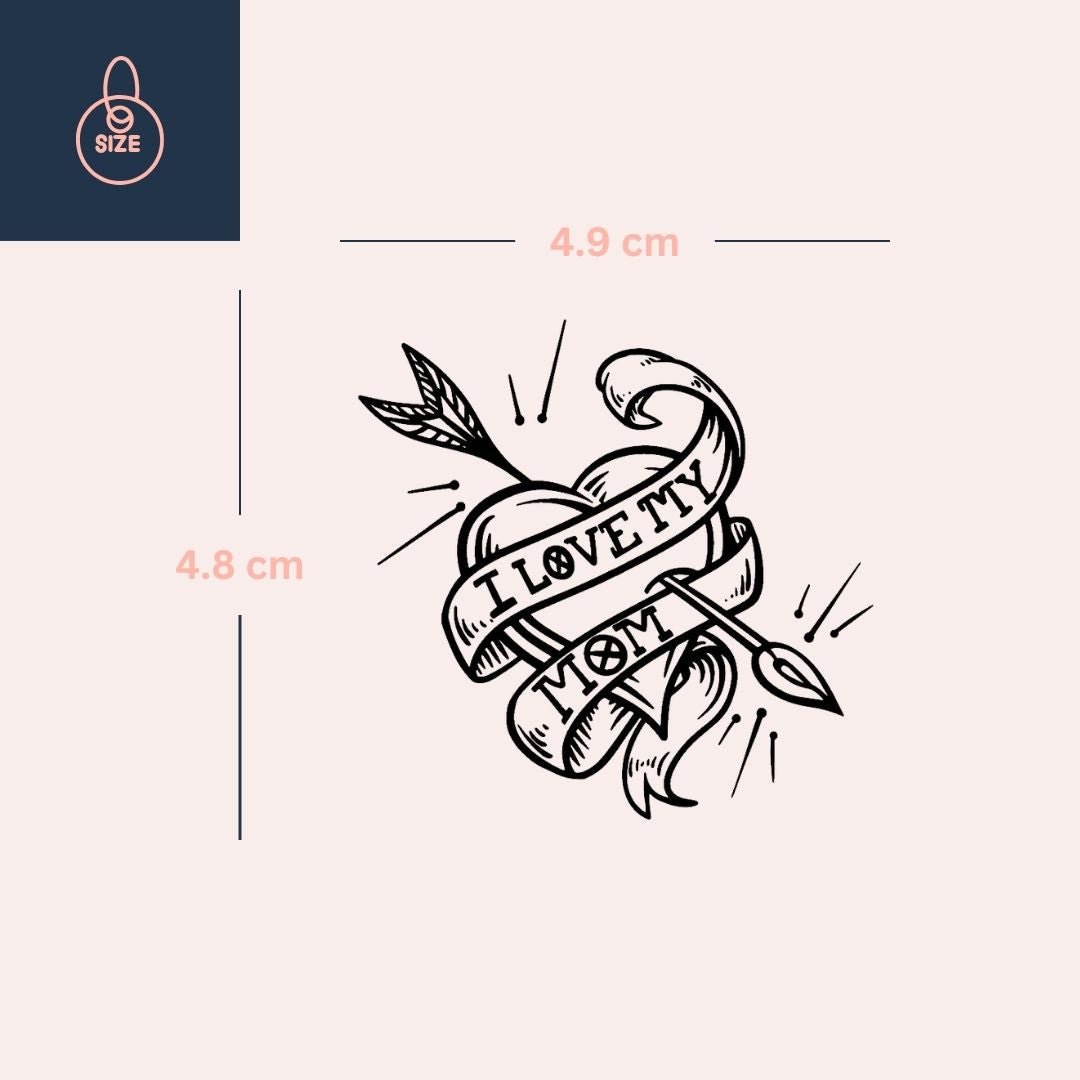 I Love My Mom Heart & Arrow Temporary Tattoo 3 - Temporalis