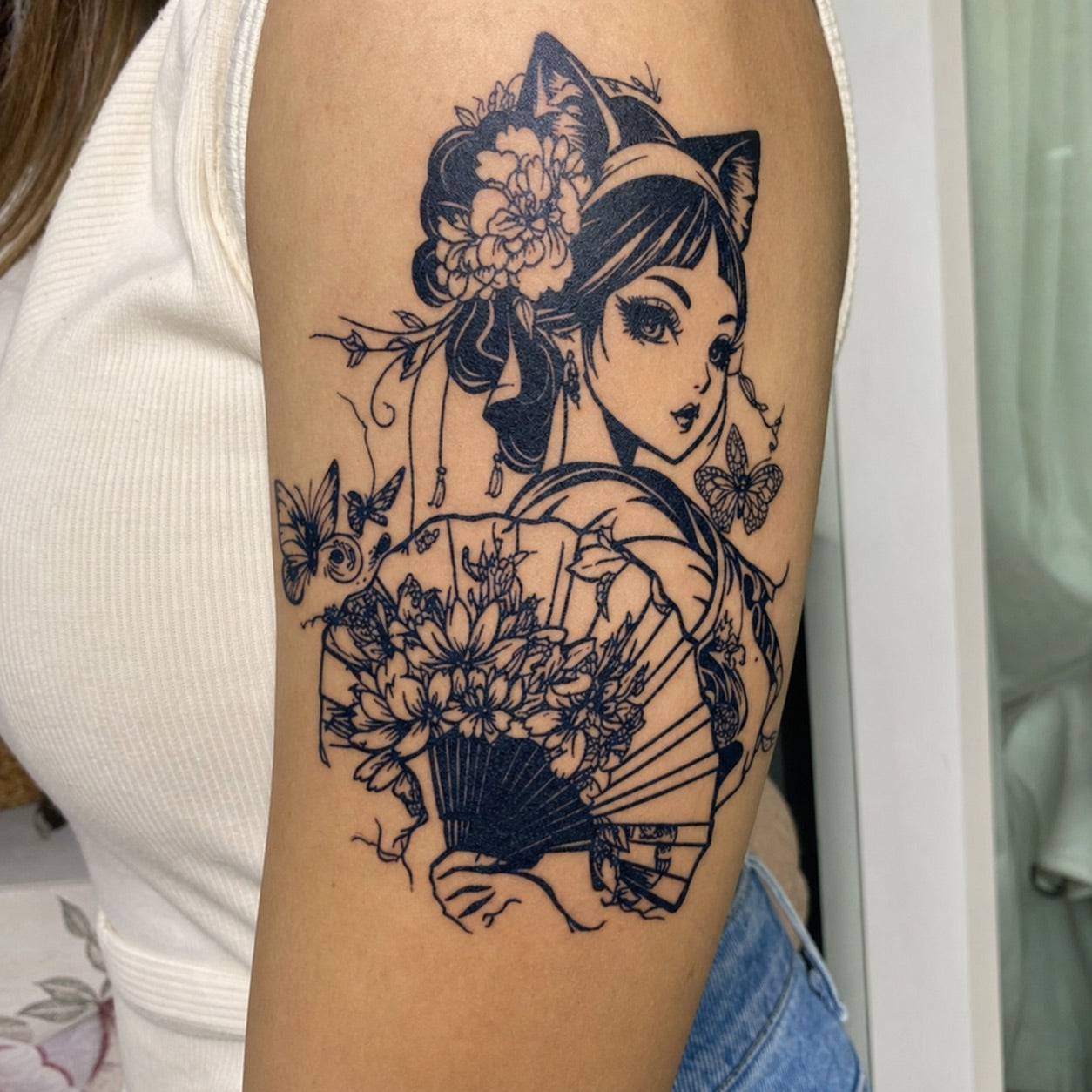Japanese Cat Girl Tattoo | Jagua Ink, 2 Weeks – Temporalis