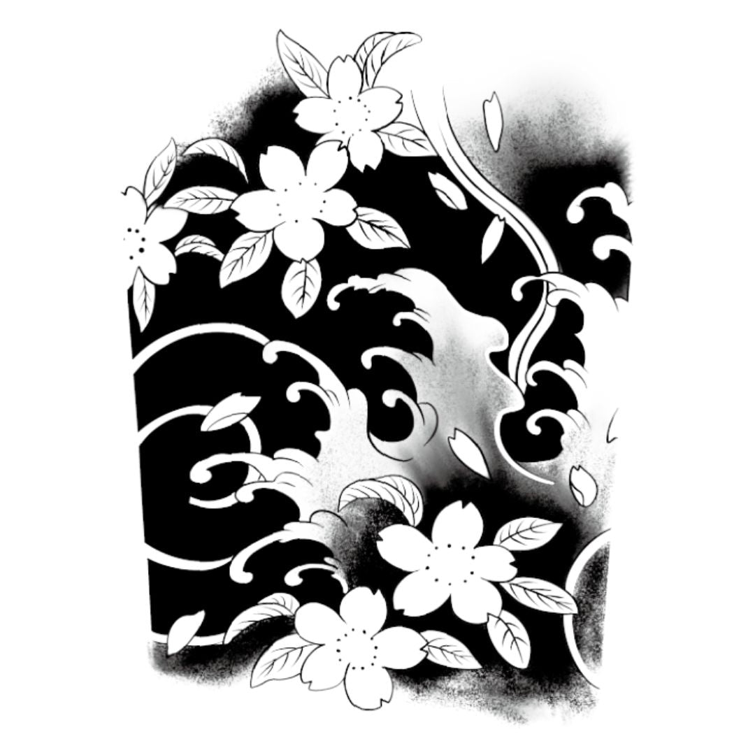 Japanese Cherry Blossom Panel Tattoo - 2 | Temporalis