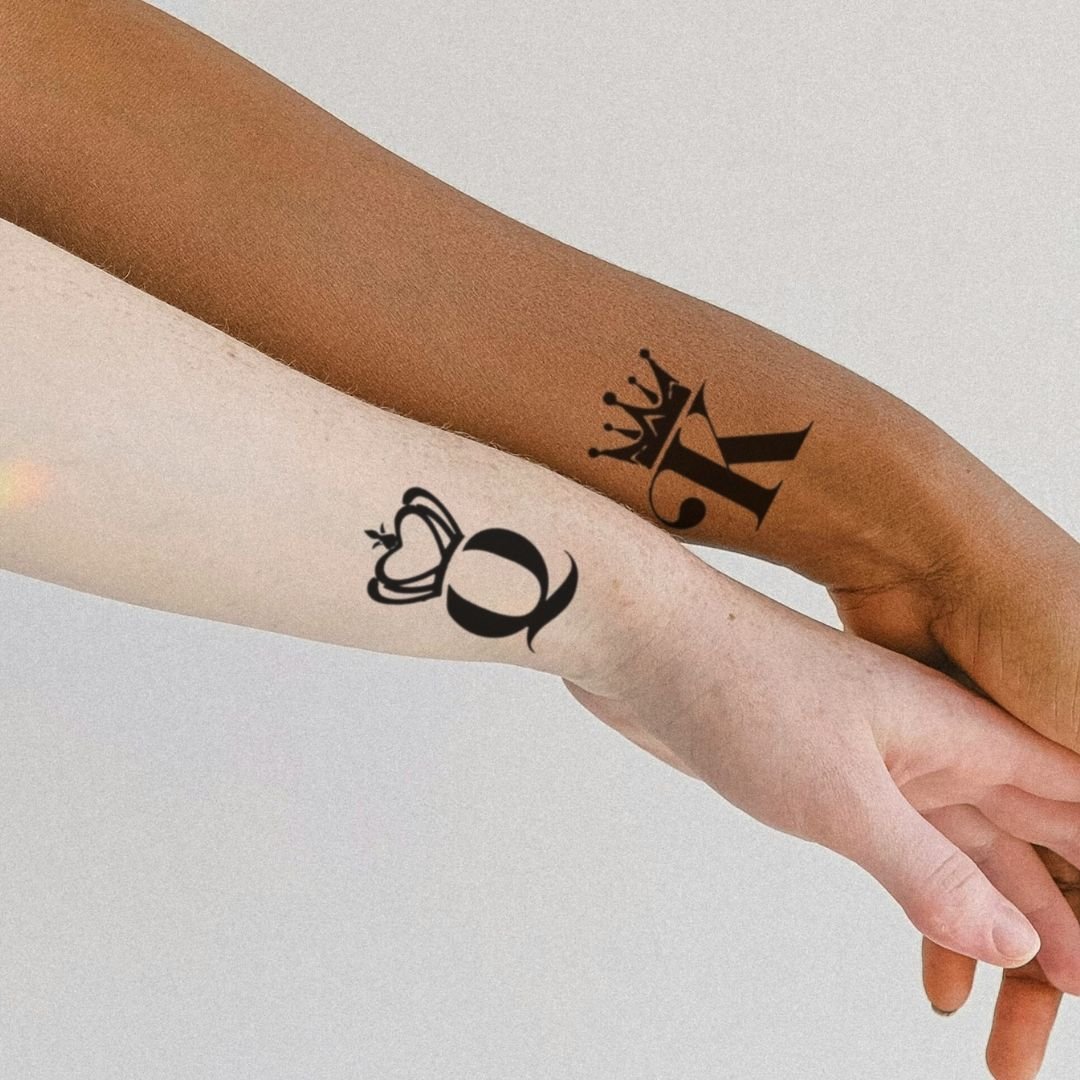 King & Queen initials temporary tattoo with crowns - 1 | Temporalis