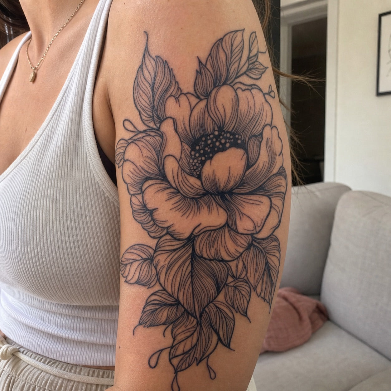 Linework Peony Tattoo - 1 | Temporalis