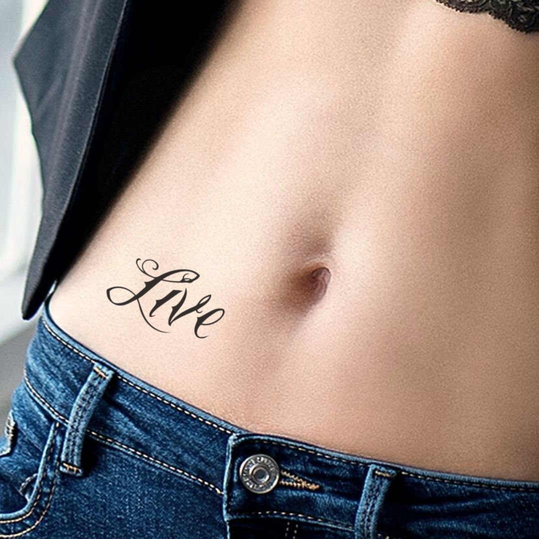 Live' calligraphy script temporary tattoo - 1 | Temporalis