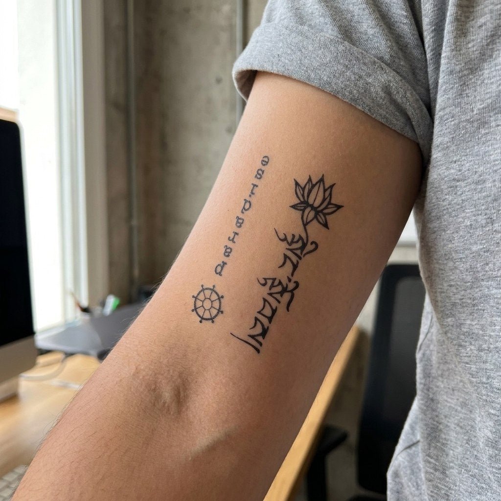 Lotus & Sanskrit Spiritual Tattoo - 1 | Temporalis