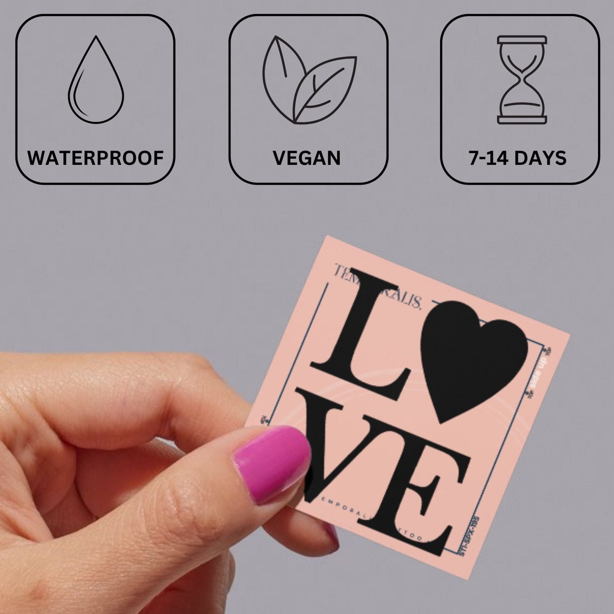 LOVE temporary tattoo, heart as the O 4 - Temporalis