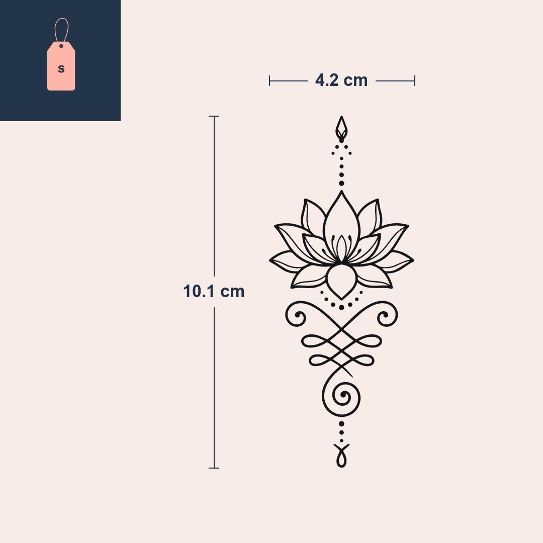 Tatouage lotus orné de volutes et d'une petite flamme - 4 | Temporalis