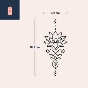 Tatouage lotus orné de volutes et d'une petite flamme - 4 | Temporalis