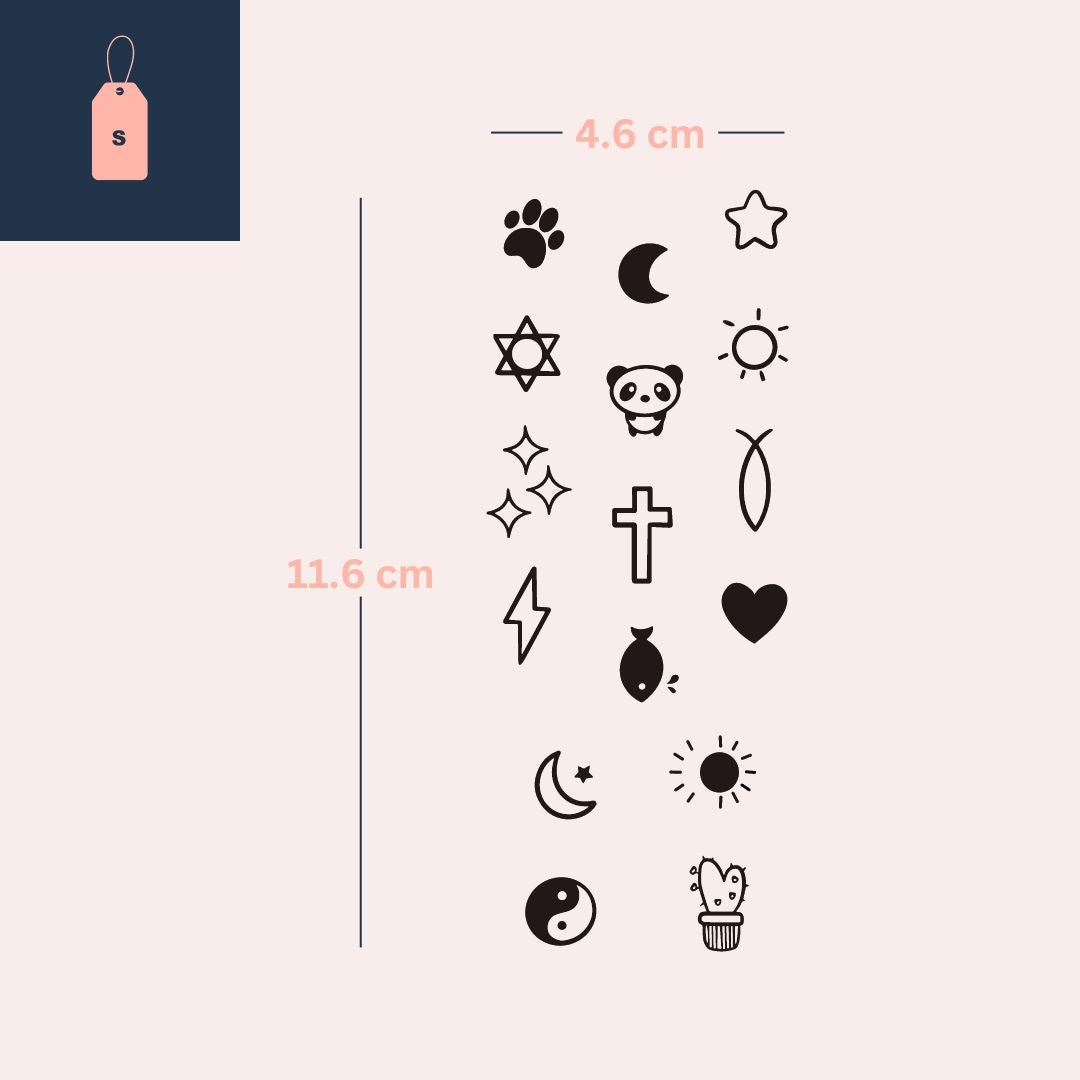 Mini set of 16 cute temporary finger tattoos - 5 | Temporalis