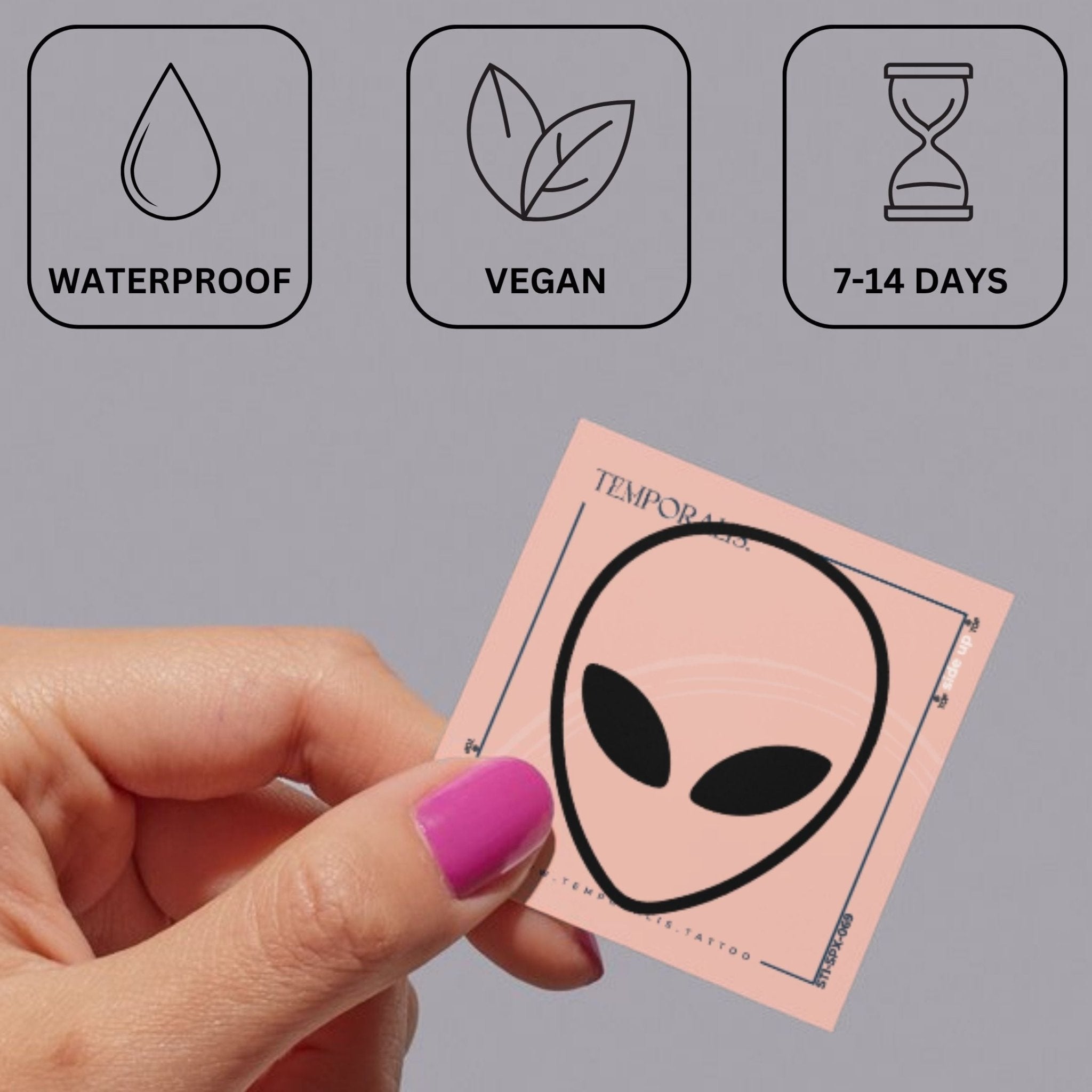 Minimalist alien head temporary tattoo 4 - Temporalis