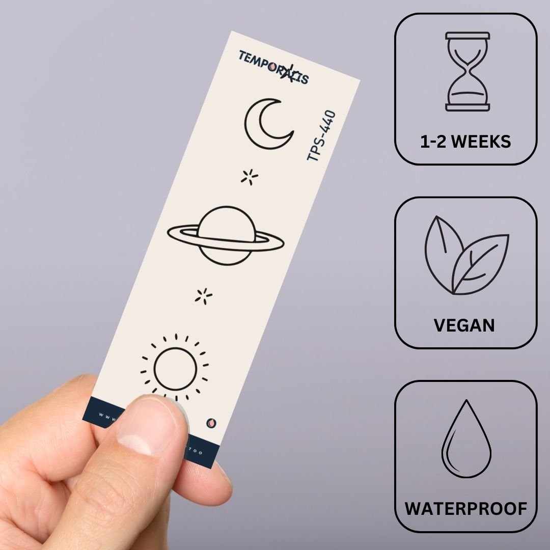 Moon, Saturn and sun temporary tattoo with stars - 3 | Temporalis