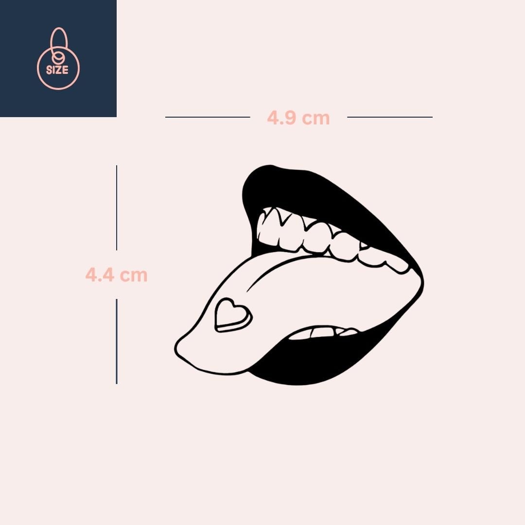 Mouth with tongue out and heart temporary tattoo 3 - Temporalis
