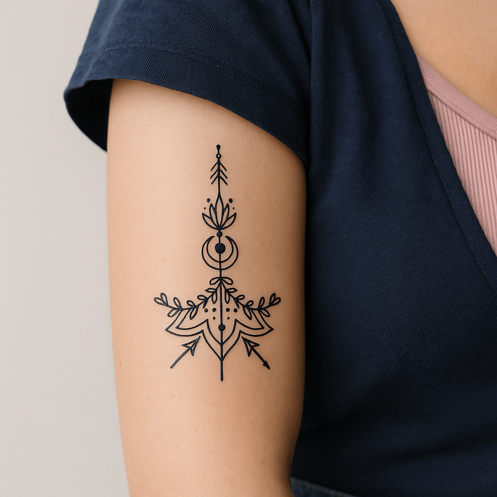 Flecha Floral Mística 5 - Temporalis® - Tatuaje temporal