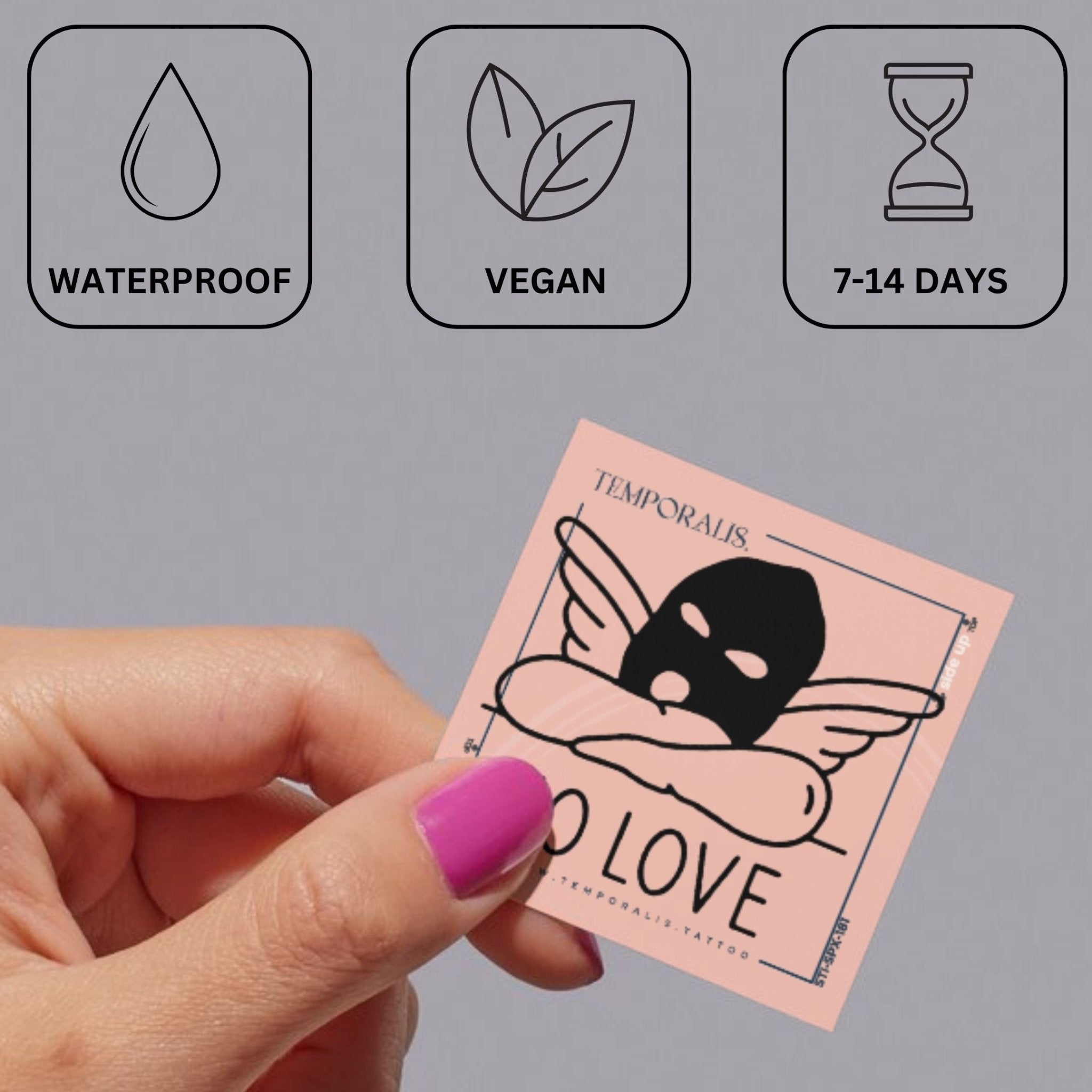 No Love' Masked Angel Temporary Tattoo with Wings - 3 | Temporalis