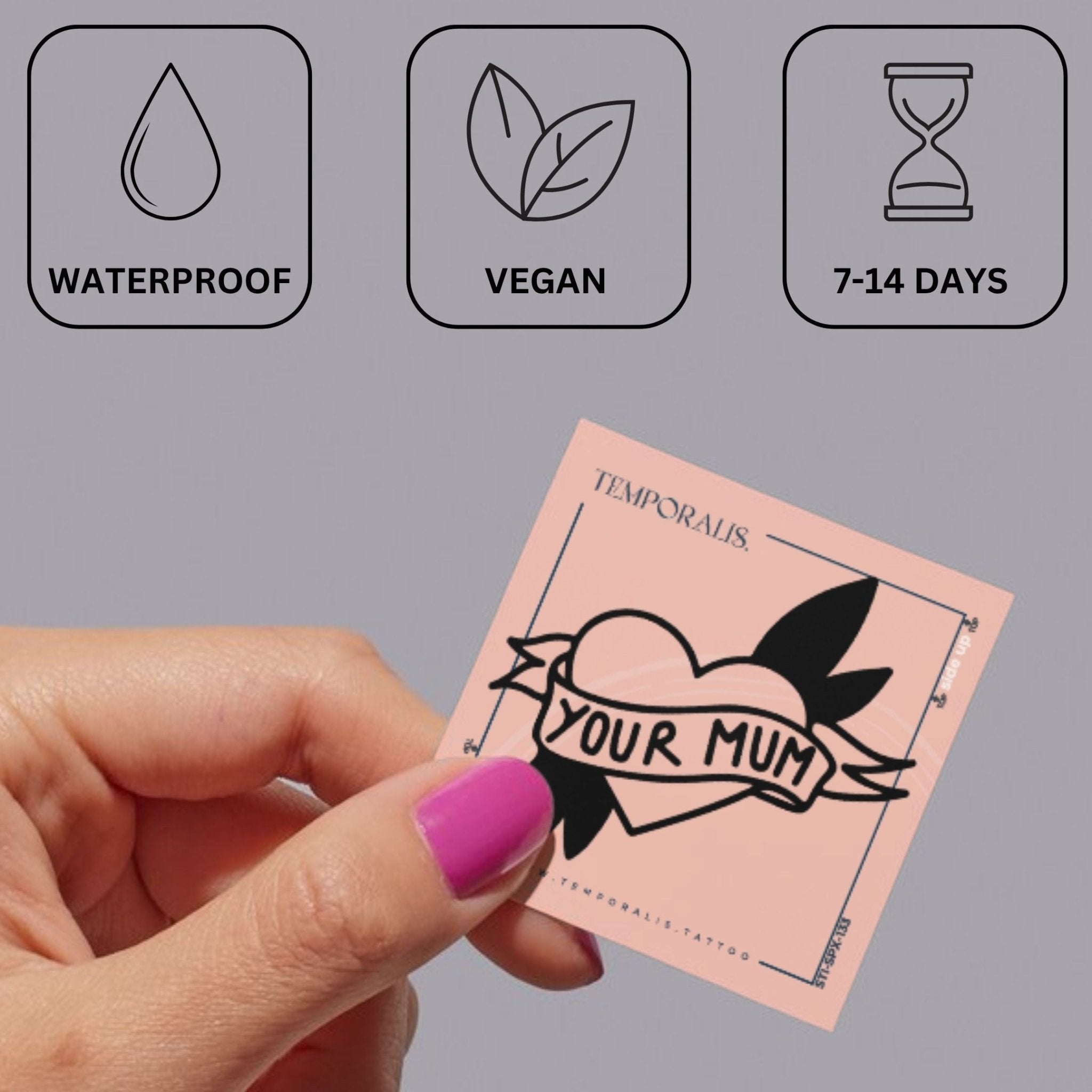 Old - school 'YOUR MUM' heart banner temporary tattoo 4 - Temporalis