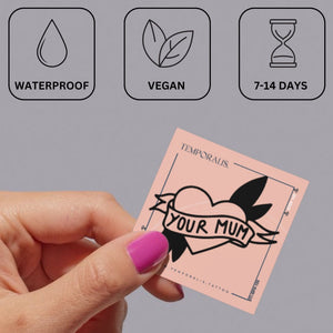 Old - school 'YOUR MUM' heart banner temporary tattoo - 3 | Temporalis