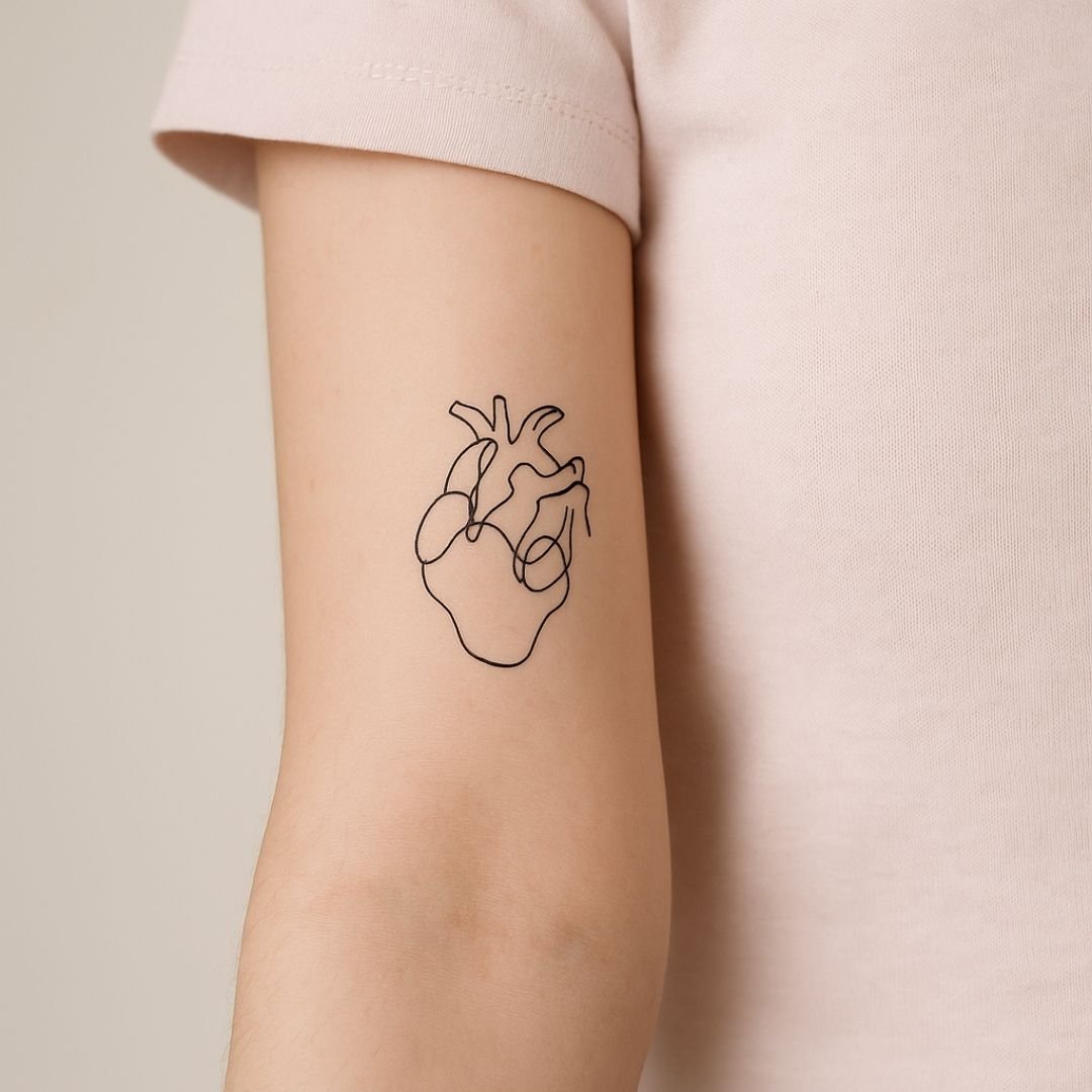 One - line anatomical heart temporary tattoo - 1 | Temporalis