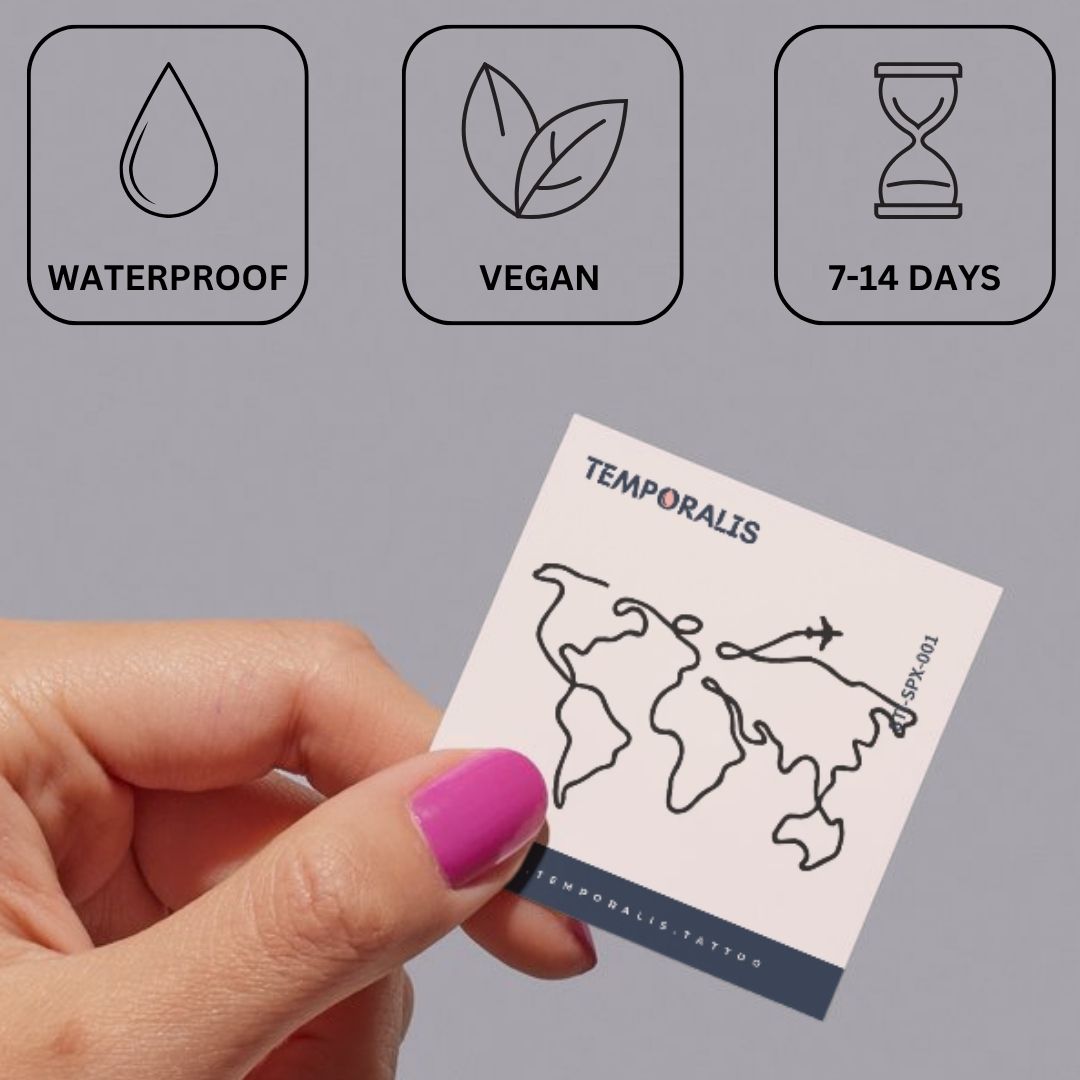 One - line world map and airplane temporary tattoo - 3 | Temporalis