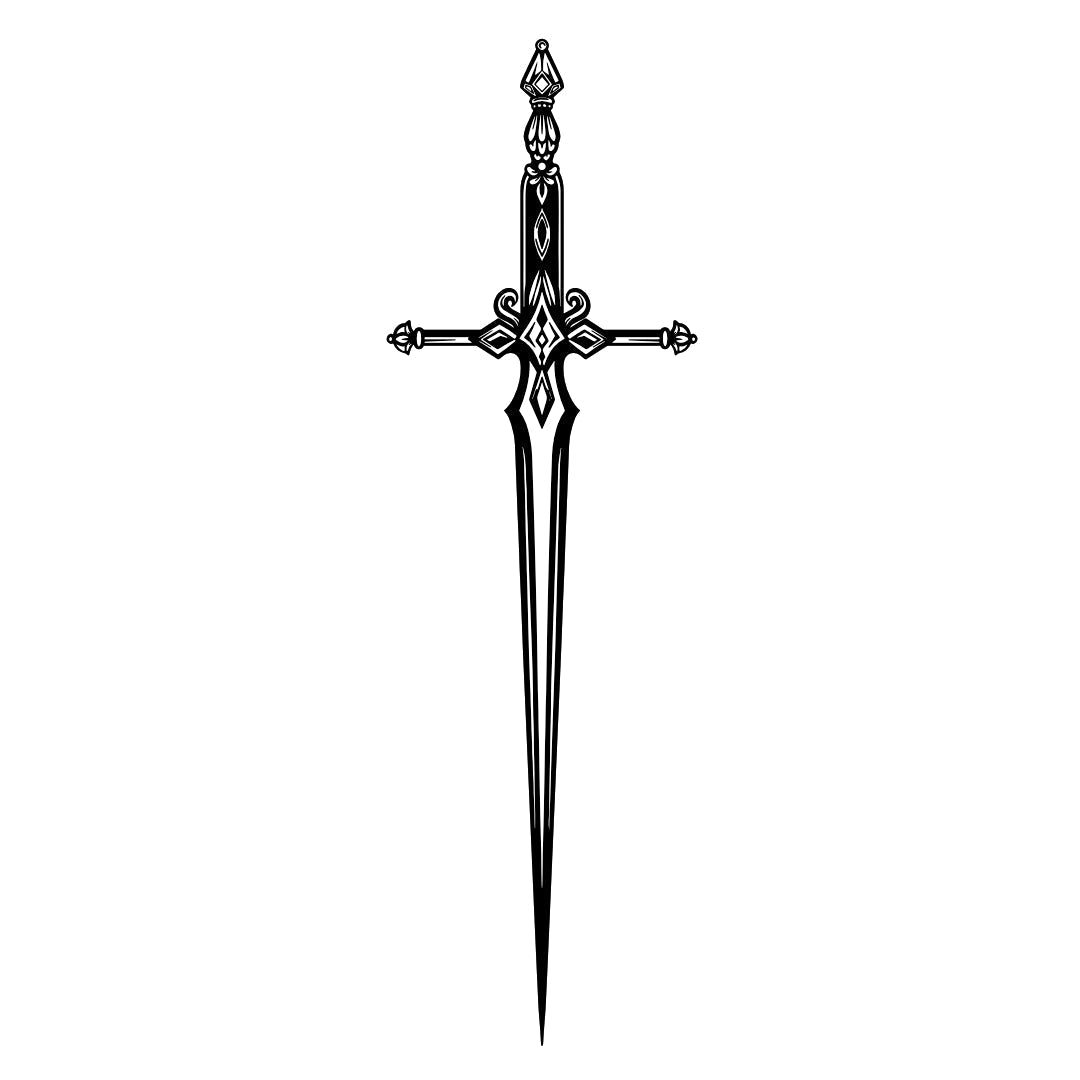 Ornamental sword temporary tattoo, fine line - 2 | Temporalis