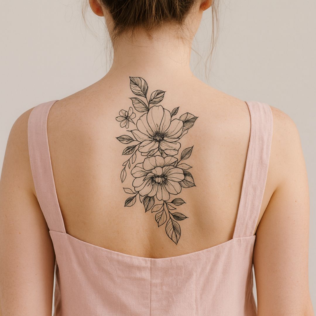 Peonies with leaves temporary tattoo - 1 | Temporalis