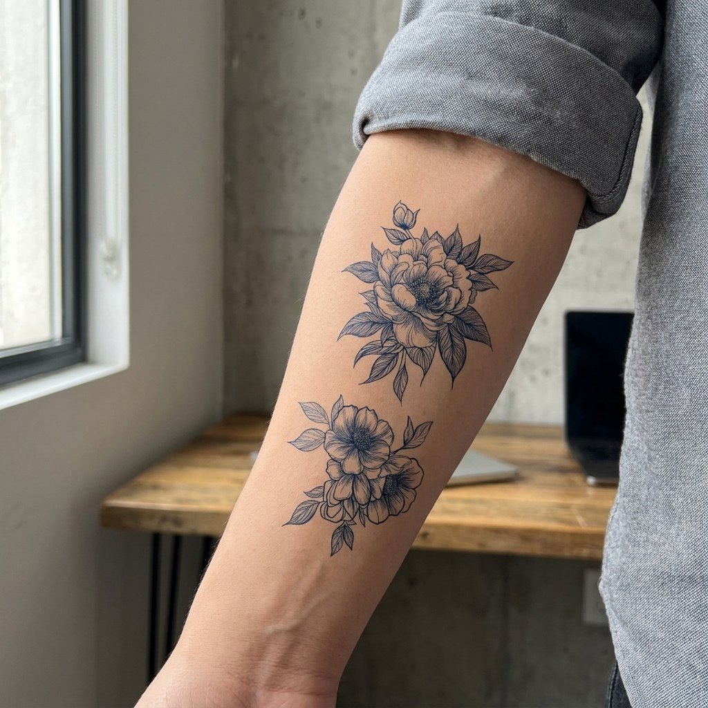 Peony Duo Tattoo - 1 | Temporalis