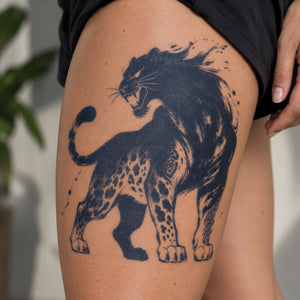 Tatuaje de leopardo gruñendo estilo sumi-e - 1 | Temporalis