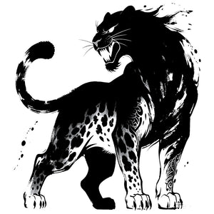 Tatuaje de leopardo gruñendo estilo sumi-e - 2 | Temporalis