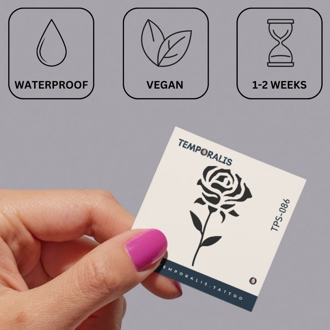 Rose temporary tattoo with stem and leaves - 3 | Temporalis