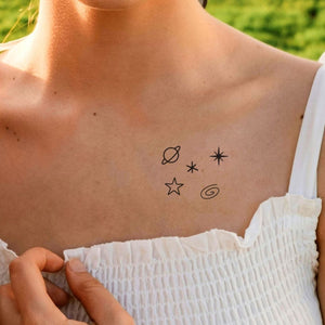 Saturn & stars fine line temporary tattoo - 1 | Temporalis