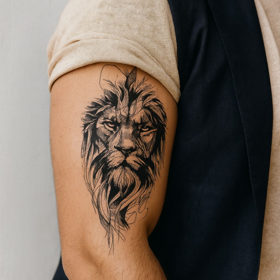 Sketch - Style Lion Temporary Tattoo - 1 | Temporalis