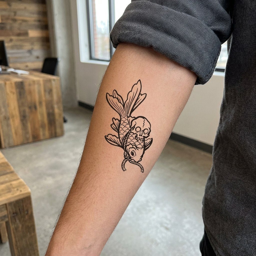Skull Koi Fish Tattoo - 1 | Temporalis