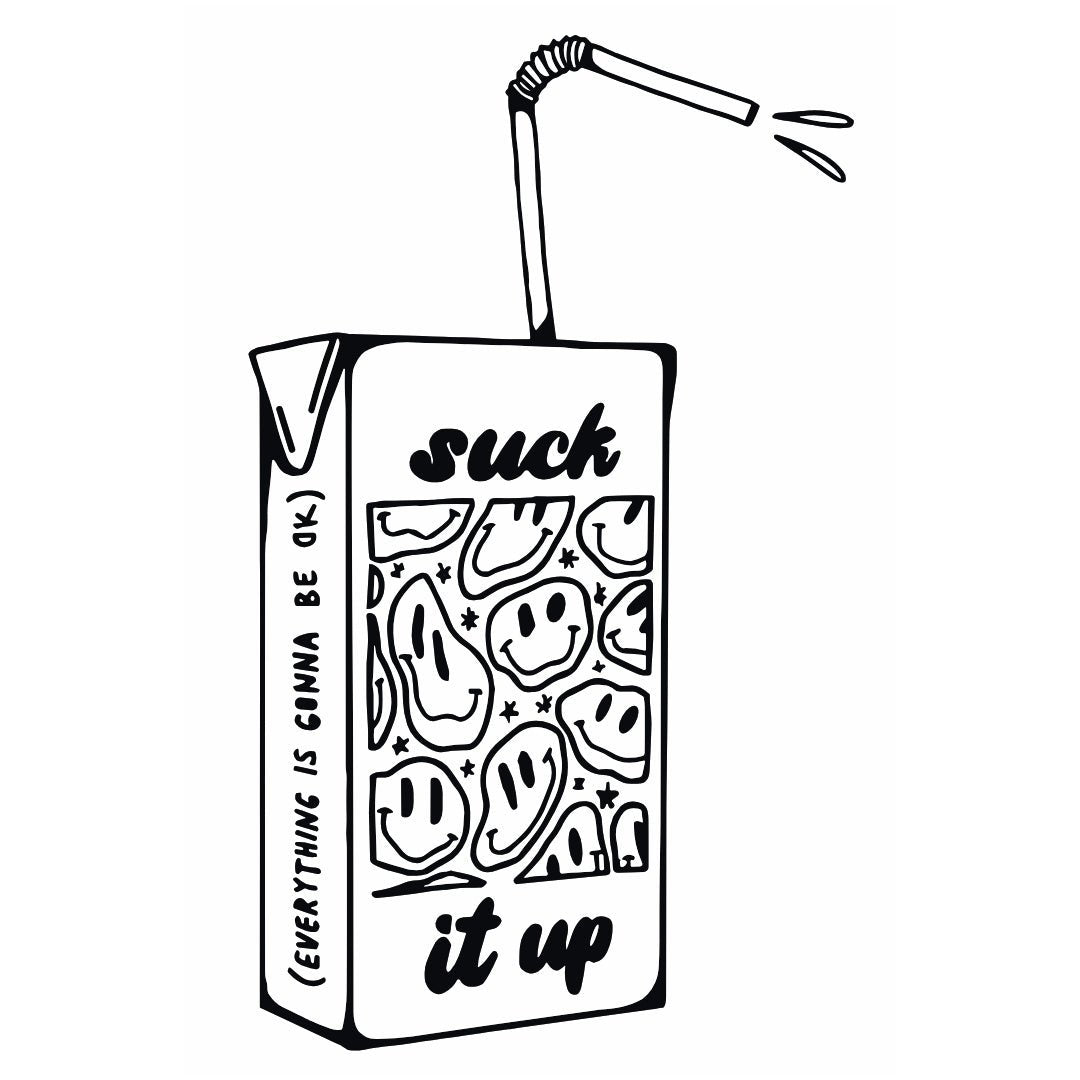 Smiley juice box temporary tattoo – 'suck it up' - 2 | Temporalis