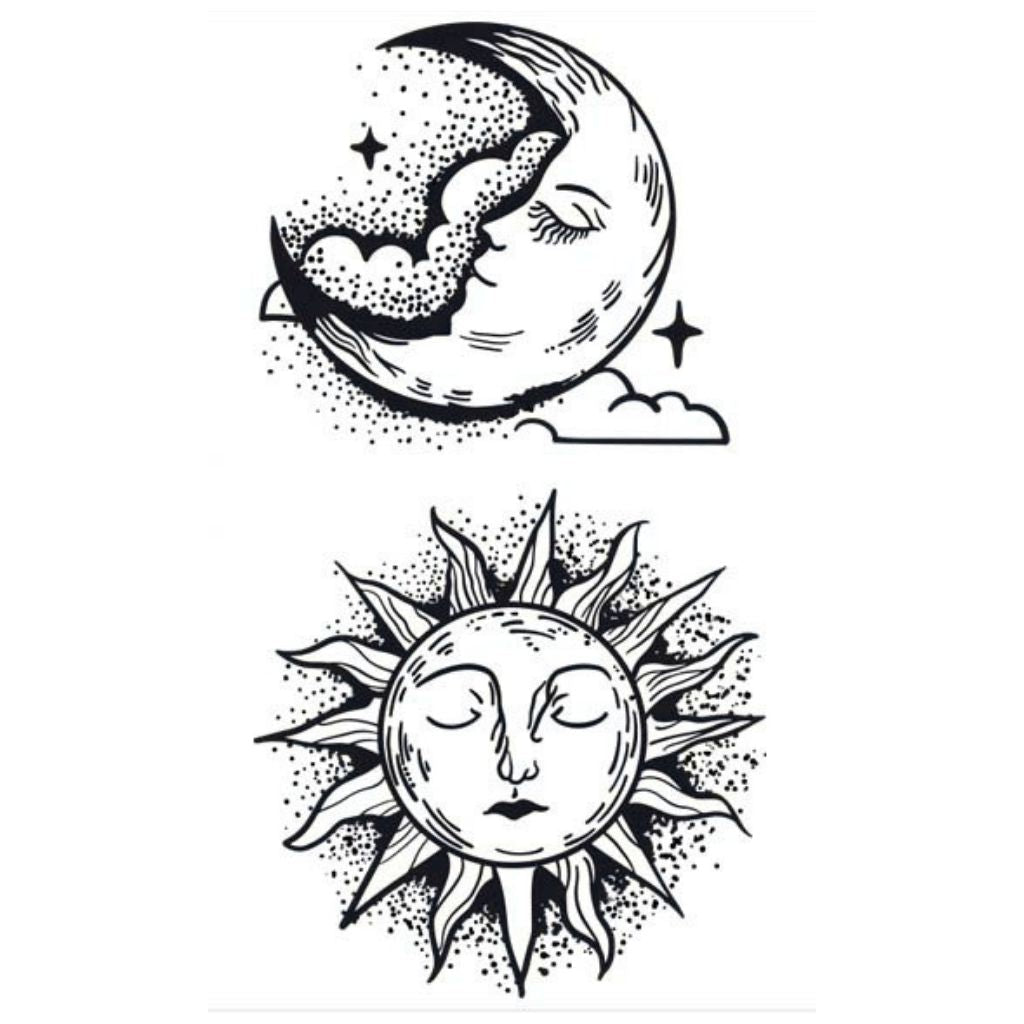 Sun and Moon Face Tattoo - 2 | Temporalis