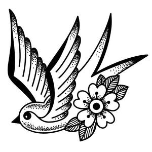 Temporary Tattoo: Swallow in Flight with Flower - 2 | Temporalis