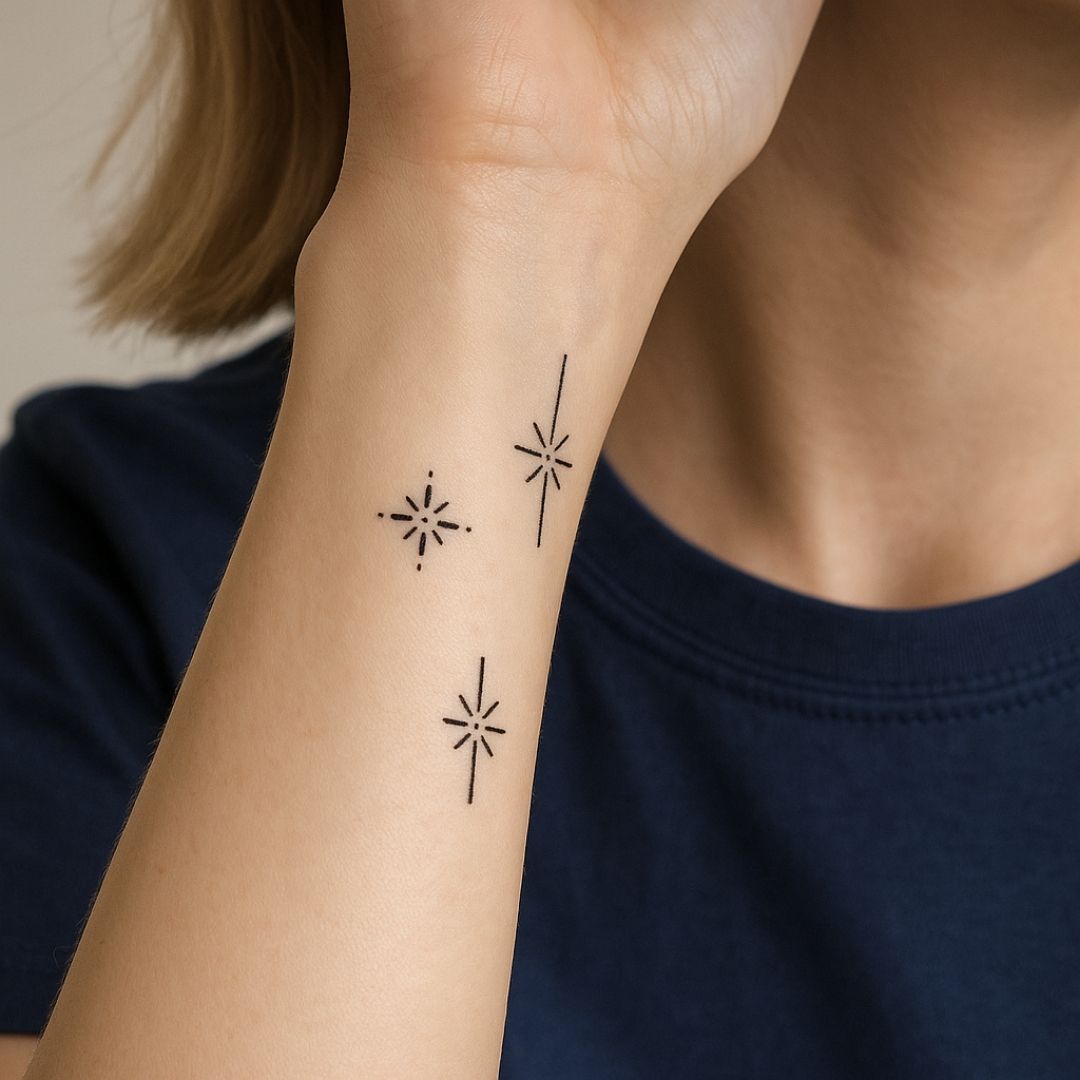 Three geometric stars temporary tattoo - 1 | Temporalis